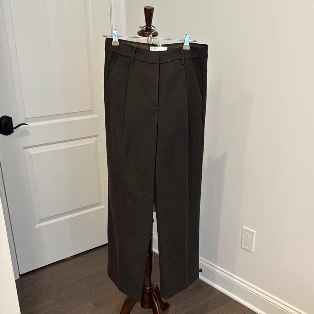 Classic Woman’s Dark Brown Pleated Wide Leg Dress Pants by Oak + Fort